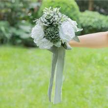 Dusty Blue Wedding Bouquets For Bride Bridesmaid, White Wedding Artificial Roses Flowers For Wedding Bouquets Ceremony, Anniversary - Sage Green - View 5