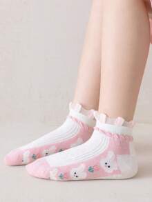 5 Paar Mädchen Dünne Knöchelsocken für Herbst - atmungsaktiv mit Cartoon Hasen Muster, leichte Socken für alle Jahreszeiten, Lässig Socken, lustige Socken