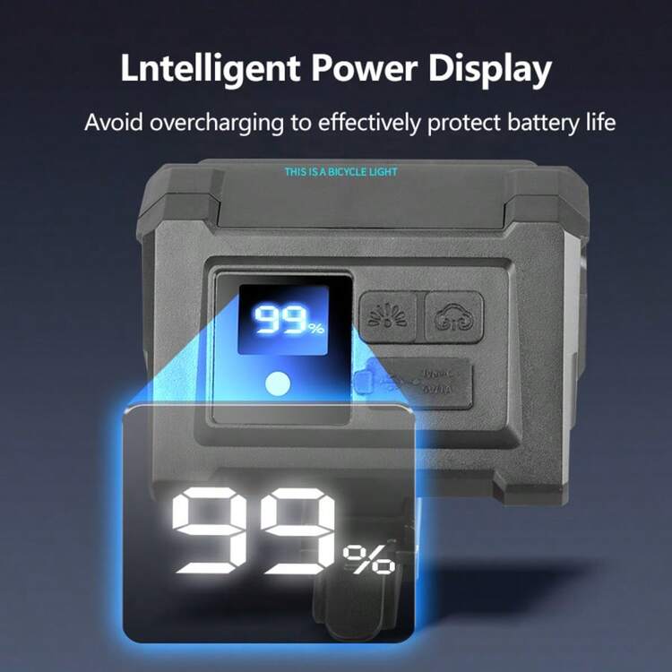 5 LED Super Bright Bicycle Front Light With Battery Level Display, 5 Intelligent Modes, Sensing White/Red/Blue Flashing Lights, Adjustable High/Low Beam, Rechargeable, Suitable For Night Cycling And Illumination - Multicolor - View 5