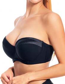 Women's Push Up Strapless Bra With Clear Straps For Big Bust, Never On Party Band Size(34-48) Cup B/C/D/DD/DDD/Ghalloween - Beige Pink - 查看 2