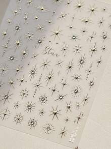 1片5D金色星星激光美甲贴纸，奢华闪亮星光水晶浮雕美甲装饰，DIY美甲饰品美甲用品美甲贴纸 - 金色 - 查看 3