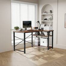 GUNJI 110cm Gaming Table With Storage Compartments, Reversible PC Corner Table, Computer Table, Corner Gaming Table For Study - 鏽棕色 - 查看 3