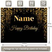 Black & Gold Glitter Polka Dot Gold Crown "Happy Birthday" Personalized Name Design Birthday Party Cake Table Decor Backdrop, Vinyl Photography Prop ,Travel Organizer - Unreal Gold - View 7