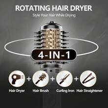 4 In 1 Rotating Hot Air Comb, One Step To Create Tousled Hairstyle, Hair Dryer And Styler, Curling Comb, Straightening Comb, 360°Automatic Rotating, 2 Interchangeable Combs, Ceramic Coating Makes Hair Soft And Shiny, Suitable For All Hair Types, Creates Vibrant And Stylish Curls And Silky Hair, Holiday Gift! - EU F Type Plug(220-240V) - View 6