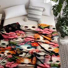 1PC Cute Kitten Patterned Flannel Blanket, Machine Washable, Soft And Comfortable, Lightweight Wool Blanket, Comfortable Air Conditioning Blanket, Home Decoration, Suitable For All Seasons, Christmas And Halloween Friend Gifts, Suitable For Sofas, Beds, Cars, Offices, Camping, Travel, Outdoor, Suitable For Giving To Family And Friends. The Perfect Gift For Sons, Daughters, Grandmothers, Grandfathers, Fathers, Mothers, Uncles, And Aunts