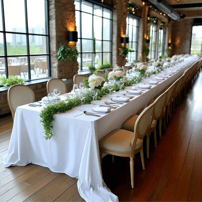 1pc Large Rectangular Pure White Satin Polyester Tablecloth, Suitable For Weddings, Parties And Banquets - Machine Washable And Reusable, Party Decor Supplies, Fits Long Tables, Gatherings, Party Decorations