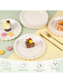 10 件/20 件/50 件/套，象牙色纸盘 7 英寸象牙色扇贝形盘子，米色纸盘扇贝形甜点盘一次性米色蛋糕纸盘，杯子和餐巾，派对用品米色扇形盘子餐巾杯，新生儿洗澡生日派对婚礼新娘派对用品 - 彩色 - 查看 2