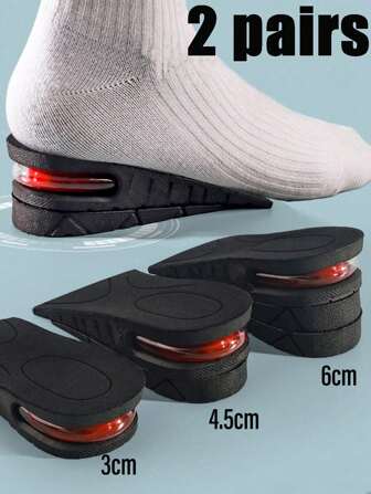 QKC 1 par/2 par herr mjuka, elastiska, bekväma luftkudde-stötdämpande, icke-tröttande, andningsbara fukttransporterande inläggssulor för stövlar, finskor, halva inläggssulor