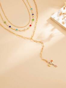 3pcs/Set Elegant Cross Rhinestone Pendant Necklace Set, Suitable For Women's Daily Wear