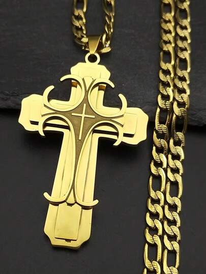 Luxury Layered Cross Pendant Necklace Men Accessories Stainless Steel Chain Male Necklaces Jewelry Gifts