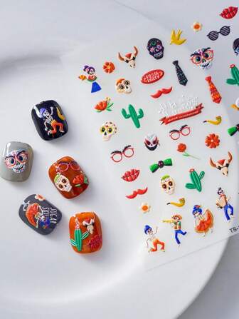1 Sheet 5D Embossed Nails Sticker DIY Adhesive Manicure Nail Art Sticker Decals