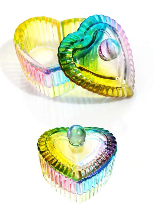 Colorful Heart-Shaped Nail Art Crystal Cup With Lid, Plated Colored Crystal Cup