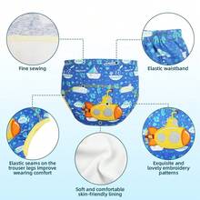 3/6片装可重复使用婴儿尿布，刺绣可重复使用婴儿训练内衣，男孩女孩学习内衣，透气，柔软舒适 - 彩色 - 查看 4