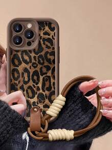1pc Leopard Print Shock-Absorbing Lanyard Phone Case, TPU Material Anti-Fall Lightweight Protective Cover, Compatible With Iphone 16/11/13/15/15 Plus/15 Pro/15 Pro Max/12/14 Pro Max/XS/XR/11 Pro Max/12 Pro/12 Pro Max/13 Pro/13 Pro Max/14 Pro/14 Plus/7/8 Plus Waterproof Scratch Resistant - Brown - View 5