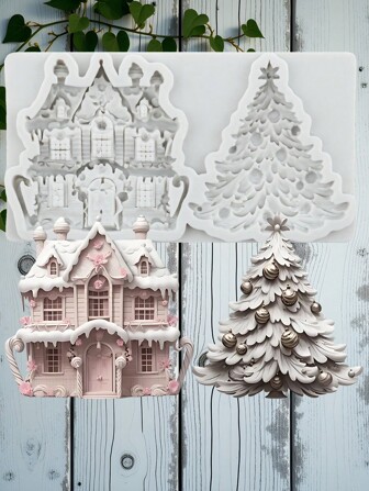 Christmas Silicone Mold Christmas Tree Fondant Molds Christmas House Chocolate Mold Christmas Theme Cake Decoration Cupcake Topper Candy Polymer Clay Gum Paste Christmas Christmas Decorations Christmas Pajamas Christmas Gifts Christmas Decor