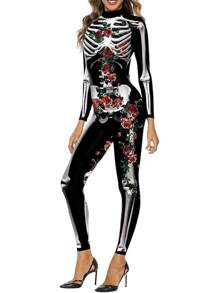 Halloween Decor ALBIZIA Women's Skull Skeleton Halloween Costume Jumpsuit Bodysuit Cosplay Bodysuit Outfit