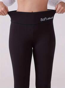 1 Piece Winter Women's Sports Leggings, Women's Thickened Fleece Warm Leggings Fashion Logo Embroidered Leggings, Suitable For Skiing, Outdoor Leisure, Sports, Very Good Women's Pants In Winter