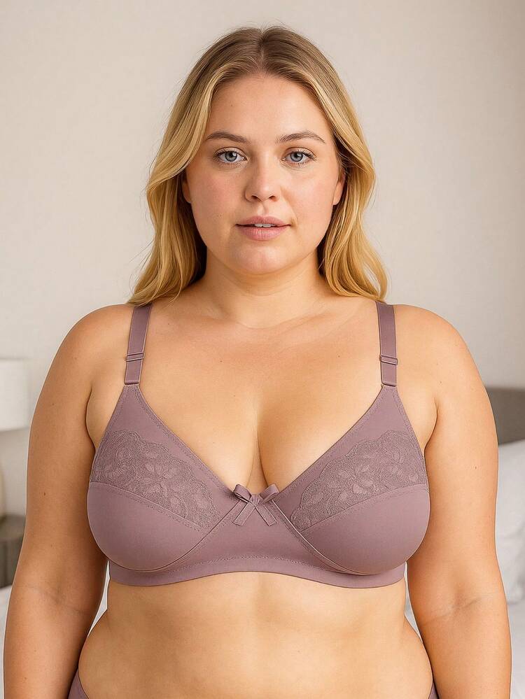 Plus Size Bra Without Reinforced Pads Satin Support - Lilac Purple - View 1