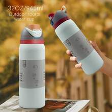 OwaIa (Boneyard), 32OZ/945ml Outdoor Sports Water Bottle, Double-Layer Vacuum Insulated Portable Drinking Cup, Travel Ice Coffee Cup, Summer Drinking Ware. It Has A Handle And A Straw, Which Is Very Suitable For Travel, Home Use, And Office Use. It Is Suitable For Small Sipping, Chilled Beverages And Hot Drinks In Summer-It Is The Perfect Gift For Him/Her On Halloween, Christmas Eve, Christmas And New Year - Beige - View 3