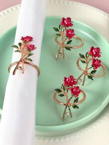 2/4/6 件玫瑰餐巾环、双玫瑰餐巾架、婚礼餐巾夹、晚宴餐巾架