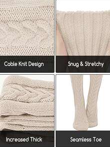 一双女士过膝长袜，过膝针织靴袜套装，保暖时尚的冬季保暖腿部装备，纯色过膝针织条纹扭纹图案袜，圣诞服装，保暖配饰，Y2K风格，舒适 - 彩色 - 查看 4