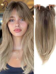 Elegant 22-Inch Blonde Deep Roots Synthetic Wig Top For Women - Straight Hair, Natural Look, Easy Maintenance, Suitable For All