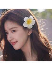 1件套女士亚克力大花夹，简约时尚，后脑勺发髻，半扎发饰，鲨鱼发夹，优雅精致的海滩旅行度假装，搭配发爪，个性创意拍照道具，适合日常户外穿着和发饰实际产品可能略有差异时尚发爪夹秋季配饰 - 白色 - 查看 3