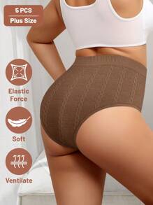 5条装女士加大码高腰内裤，提花设计，优雅，柔软，透气 - 彩色 - 查看 2