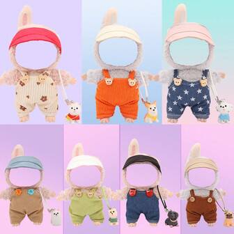 3pcs Set: Hat, Overalls, Small Pet Pendant. Creative Accessories - Baseball Cap With Empty Top For DIY, Unique Gifts, Bag Hanging Decor. Fits 14cm-17cm Dolls (Doll Not Included)