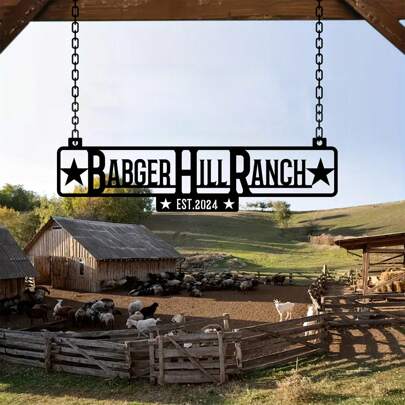 1pc Customized Vintage Metal Farmhouse Welcome Sign - Personalized Ranch And Family Name Plate, Suitable For Housewarming Or Animal Lover Gifts, Perfect For Farm, Zoo Or Ranch Entrance Decor, Outdoor Address Plaque, Wall Mountable With Screws, No Electricity Or Battery Required,Multi-Functional,Adjustable,Durable,Ornamental,Reusable,Exquisite,Adorable,High-Quality,Modern,Colorful,Cute,Comfortable,Stylish,Custom,Personalized,Unique,Ideal Gifts For Him,Ideal Gifts For Her,Boyfriend,Girlfriend,Dad,Mom,Family,Friends,Son,Daughter,Office,Tea Room,School,Home,Home Refresh,Customized Garden Statues & Sculptures