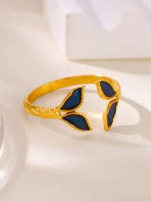 1 chiếc nhẫn hình cánh chim nhỏ giọt dầu màu xanh dương thời trang dành cho nữ, chất liệu thép không gỉ mạ vàng, có thể điều chỉnh kích thước, kiểu đuôi cá, trang sức cưới, quà tặng Giáng sinh. - Nhiều màu - Xem 2