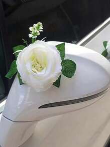 2pcs/Set Artificial White Flower Garland With Suction Cup Decoration Gifts,Silk Floarl Vine, Car Wedding Engagement Garland, Spring, Romantic Bride Accessories,Flower Jewellery Car Wedding, DIY White Gauze Rose Decoration Set, Car Back To School Supplies Thanksgiving Christmas Holiday Essentials Gift