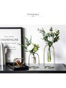 1 Stück Metallrahmen Goldene Vase, moderne kreative Hydroponik Vase, dekorative Heimdekoration für Wohnzimmer, Esszimmertisch, Bürotisch, Blumen- & Trockenblumenarrangement Raumdekoration Blumenvase Glasvase