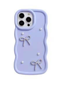 1个千禧多巴胺马卡龙大波浪手机壳，兼容苹果16/红米Note 11 4G/三星Galaxy A55/Infinix Note 30/摩托罗拉Moto E30/Camon 20/Camon 20 Pro 4G/Spark 8C/Spark Go 2022/Smart 7/Smart 8，金属蝴蝶结仿珍珠装饰，防水防震防摔防刮。 - 紫色 - 查看 4