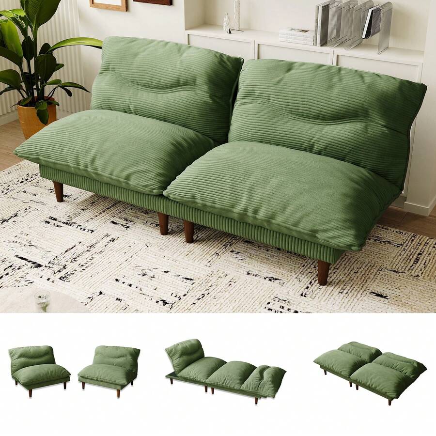 HotPicks 75" Futon Convertible Sofa Bed, Corduroy Loveseat Sleeper Sofa Couch For Living Room Green - Be - Xem 1