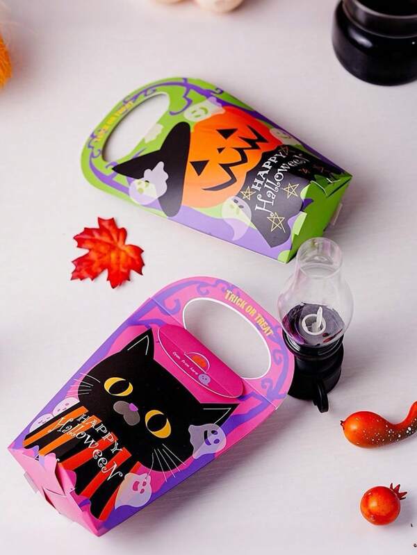 10 piezas Nuevas Cajas de Dulces con Diseño de Calabaza y Gato para Fiesta de Halloween, Empaque Creativo de Regalo Festivo en Caja de Papel