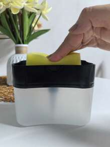 1pc洗碗液压力机清洁锅刷厨房式自动灌装盒清洁布洗碗锅刷肥皂液盒