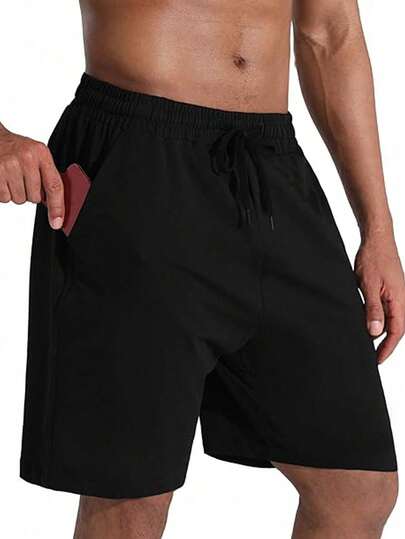 Plus Size Men's Lightweight Loose Fit Sports Shorts, Suitable For Outdoor Activities, Fitness, Daily Wear, Summer Black
