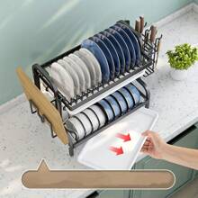 1 pièce Égouttoir à vaisselle à 2/3 niveaux, étagère de rangement de comptoir avec système de drainage, design multifonctionnel grande capacité et gain de place pour bols, assiettes et planches à découper. Organisateur de cuisine