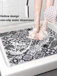 1pc Non-Slip Shower Mat With Drainage Holes, Soft & Comfortable PVC Loofah Massage Bath Mat, Quick-Dry, Ideal For Bathroom & Wet Areas, Bathroom Accessory|Hollow Design|Non-Slippery Surface, Shower Mat For Bathroom