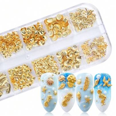 Kit Decoração De Unhas Joinhas Encapsuladas Joias Pedrarias Nail Art Fundo Do Mar Coroa Pena