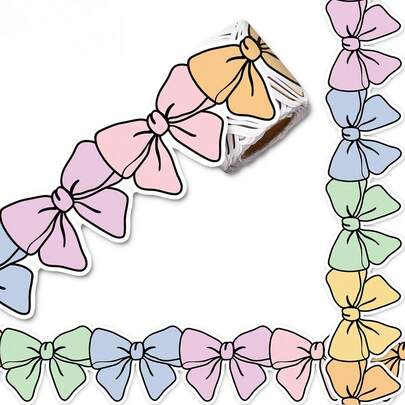 1 Roll Colorful Bowknot Bulletin Board Border Decorative Stickers, Pastel Bowknot Border Decoration For Office Classroom Blackboard Decoration, Wedding Party Setup Scene Decoration Supplies Christmas Decorations Home Christmas Gifts Christmas Decor