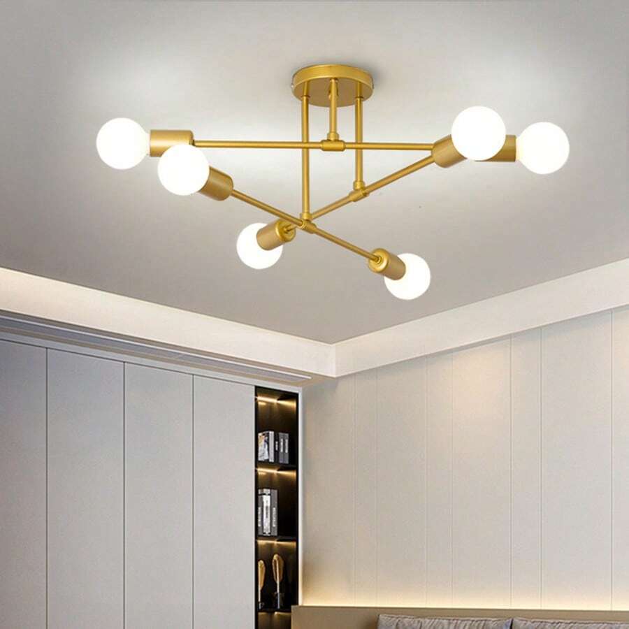 1pc Iron Art Small Living Room Lamp, Nordic Artificial Satellite Pendant Light, Multi-Color 6-Head Ceiling Light, Industrial Style Pendant Lamp (Excluding Bulbs) - Multicolor - View 1