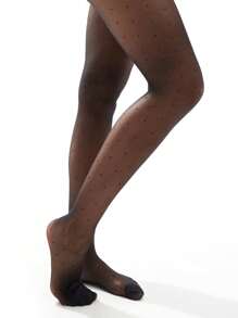 1 件女士超薄波尔卡圆点连裤袜，紧身塑身长袜适合日常穿着 - 黑色 - 查看 2