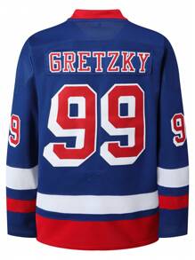 Atonmore Men's 99 Blue Ice Hockey Jersey Embroidered Stitched Sportswear Casual Training Long Sleeved Pullover