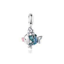 1pc Elegant Blue Series Beaded Heart Pendant, Featuring Underwater World, Outer Space, Floral & Animal, Starfish & Shell Patterns, Suitable For Bracelet Or Necklace Decoration, DIY Jewelry Making, Birthday Or Women's Gift - Blue - View 20