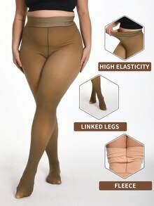 Thick Warm Pantyhose, Stylish Fake Skin Fleece Leggings, High Waisted Design, Women's Pantyhose And Stockings Winter - 咖透膚 - 查看 1