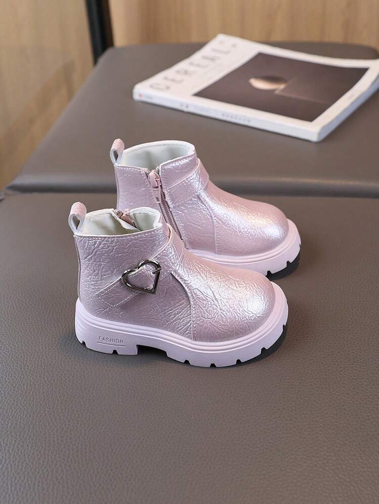 1 Pair Children's Boots, Leather Boots With Side Zipper, Fashion Mid-Calf Boots For Boys & Girls, Spring/Autumn - Pink - View 5