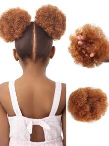 A Pair Fluffy Messy Elastic Rubber Band Hair Bun Hair Extensions ,Girl Heat-Resistant Synthetic Curl Hair Bun Ponytail Extension ,Hair Accessories For Women Natural Black/Brown Black/Dirty Orange - Multicolor - View 11
