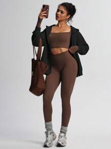 TCVC 女士休闲拉链连帽衫，舒适针织面料，宽松长袖，适合室内/室外瑜伽和休闲活动，秋冬季